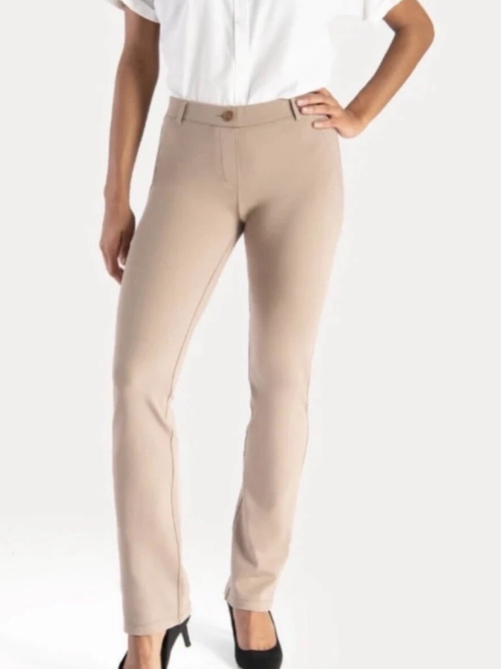 Betabrand Straight Leg Dress Pants Yoga Pants Khaki Size Large